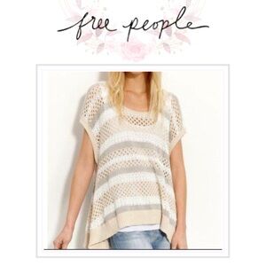 Free People Crocheted Cotton Sleeveless Striped Top tan blouse earthy Sz XS #301